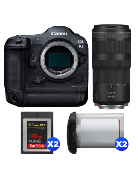 Canon EOS R3 + RF 100-400mm f/5.6-8 IS USM + 2 SanDisk 128GB Extreme PRO CFexpress Type B + 2 Canon LP-E19|MCZ DIRECT