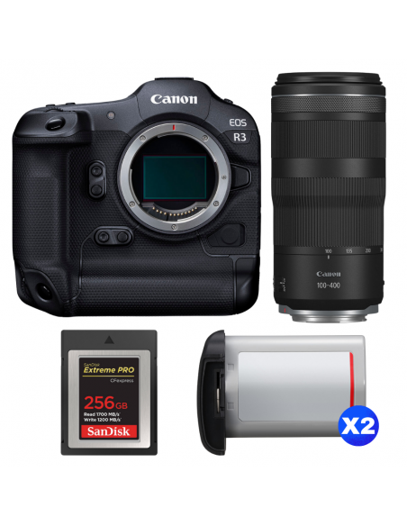 Canon EOS R3 + RF 100-400mm f/5.6-8 IS USM + 1 SanDisk 256GB Extreme PRO CFexpress Type B + 2 Canon LP-E19|MCZ DIRECT