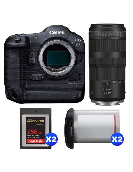 Canon EOS R3 + RF 100-400mm f/5.6-8 IS USM + 2 SanDisk 256GB Extreme PRO CFexpress Type B + 2 Canon LP-E19|MCZ DIRECT