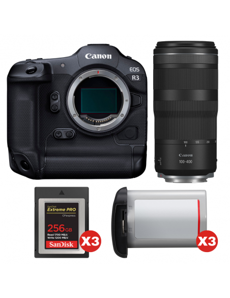 Canon EOS R3 + RF 100-400mm f/5.6-8 IS USM + 3 SanDisk 256GB Extreme PRO CFexpress Type B + 3 Canon LP-E19|MCZ DIRECT