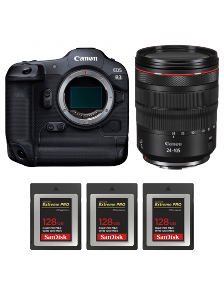 Canon EOS R3 + RF 24-105mm f/4 L IS USM + 3 SanDisk 128GB Extreme PRO CFexpress Type B|MCZ DIRECT