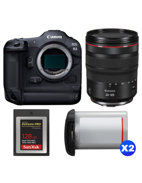 Canon EOS R3 + RF 24-105mm f/4 L IS USM + 1 SanDisk 128GB Extreme PRO CFexpress Type B + 2 Canon LP-E19|MCZ DIRECT