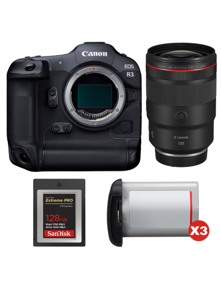 Canon EOS R3 + RF 135mm f/1.8 L IS USM + 1 SanDisk 128GB Extreme PRO CFexpress Type B + 3 Canon LP-E