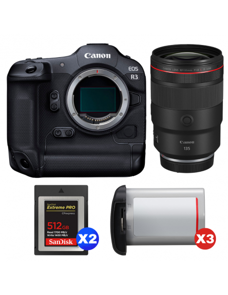 Canon EOS R3 + RF 135mm f/1.8 L IS USM + 2 SanDisk 512GB Extreme PRO CFexpress Type B + 3 Canon LP-E19|MCZ DIRECT