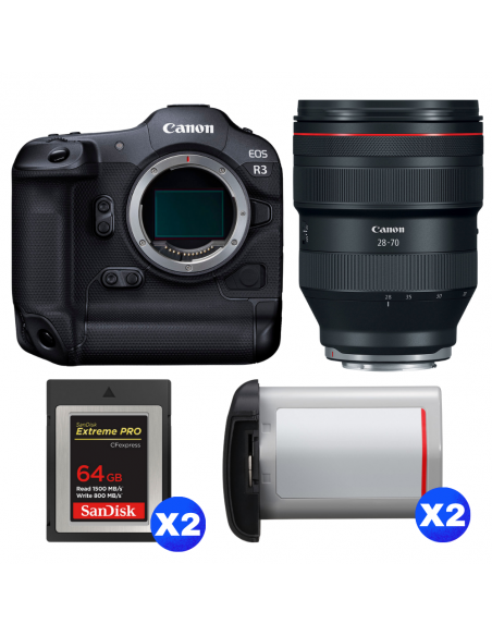 Canon EOS R3 + RF 28-70mm f/2 L USM + 2 SanDisk 64GB Extreme PRO CFexpress Type B + 2 Canon LP-E19|MCZ DIRECT