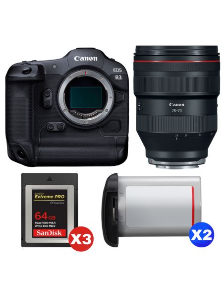 Canon EOS R3 + RF 28-70mm f/2 L USM + 3 SanDisk 64GB Extreme PRO CFexpress Type B + 2 Canon LP-E19|MCZ DIRECT