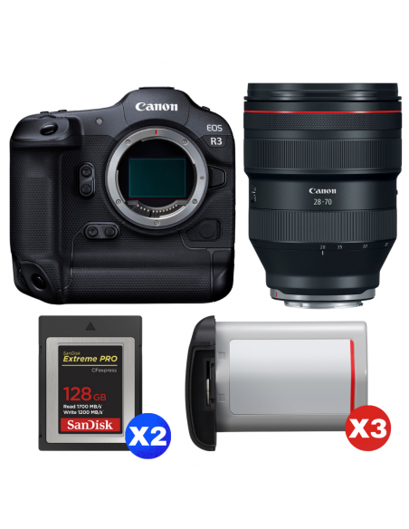 Canon EOS R3 + RF 28-70mm f/2 L USM + 2 SanDisk 128GB Extreme PRO CFexpress Type B + 3 Canon LP-E19|MCZ DIRECT