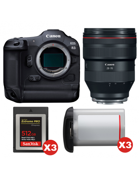Canon EOS R3 + RF 28-70mm f/2 L USM + 3 SanDisk 512GB Extreme PRO CFexpress Type B + 3 Canon LP-E19|MCZ DIRECT