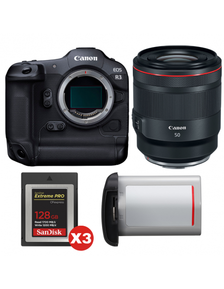 Canon EOS R3 + RF 50mm f/1.2 L USM + 3 SanDisk 128GB Extreme PRO CFexpress Type B + Canon LP-E19|MCZ DIRECT