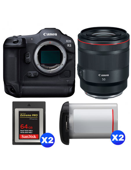 Canon EOS R3 + RF 50mm f/1.2 L USM + 2 SanDisk 64GB Extreme PRO CFexpress Type B + 2 Canon LP-E19|MCZ DIRECT