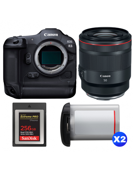 Canon EOS R3 + RF 50mm f/1.2 L USM + 1 SanDisk 256GB Extreme PRO CFexpress Type B + 2 Canon LP-E19|MCZ DIRECT