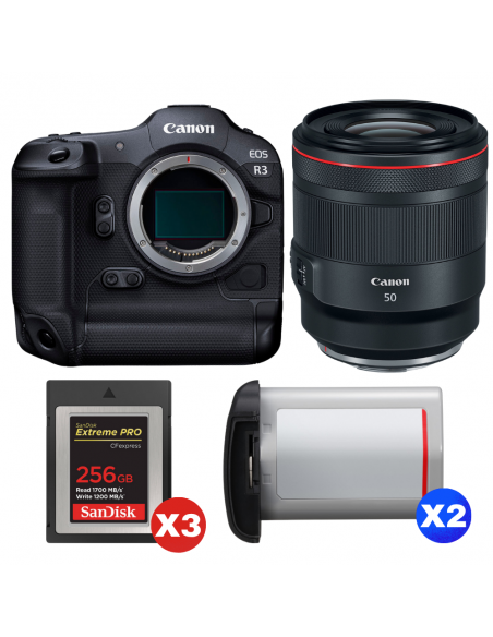 Canon EOS R3 + RF 50mm f/1.2 L USM + 3 SanDisk 256GB Extreme PRO CFexpress Type B + 2 Canon LP-E19|MCZ DIRECT
