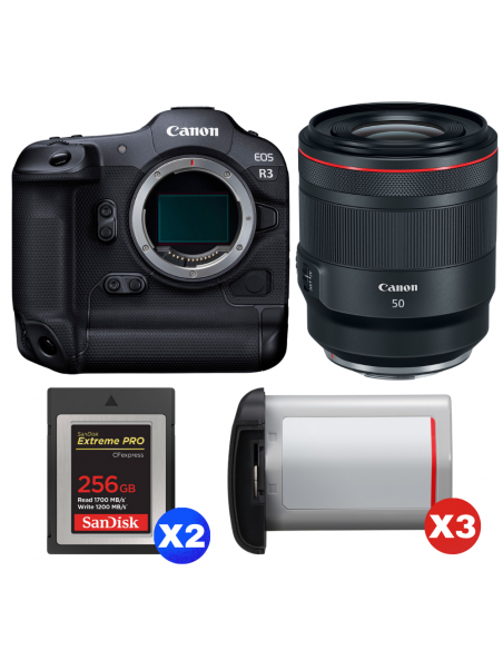 Canon EOS R3 + RF 50mm f/1.2 L USM + 2 SanDisk 256GB Extreme PRO CFexpress Type B + 3 Canon LP-E19|MCZ DIRECT