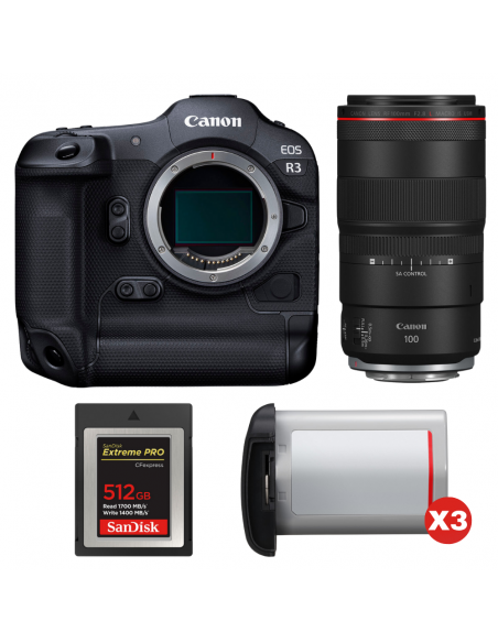 Canon EOS R3 + RF 100mm f/2.8 L Macro IS USM + 1 SanDisk 512GB Extreme PRO CFexpress Type B + 3 Canon LP-E19|MCZ DIRECT