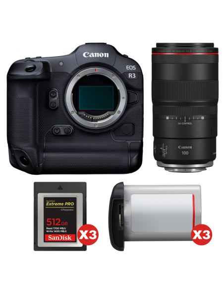 Canon EOS R3 + RF 100mm f/2.8 L Macro IS USM + 3 SanDisk 512GB Extreme PRO CFexpress Type B + 3 Canon LP-E19|MCZ DIRECT