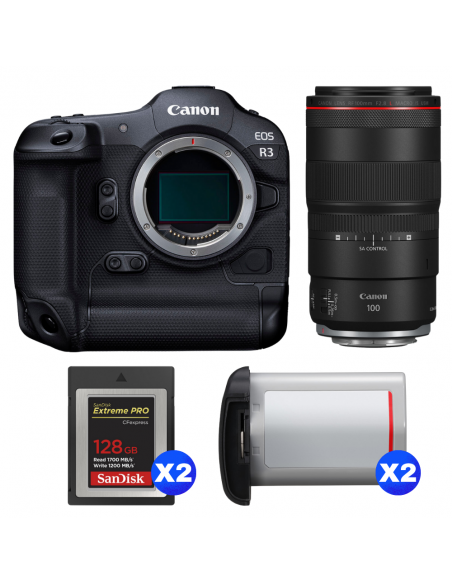 Canon EOS R3 + RF 100mm f/2.8 L Macro IS USM + 2 SanDisk 128GB Extreme PRO CFexpress Type B + 2 Canon LP-E19|MCZ DIRECT
