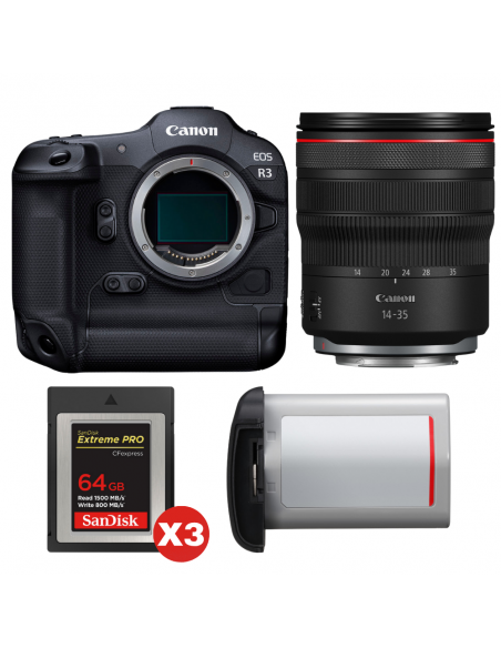 Canon EOS R3 + RF 14-35mm f/4 L IS USM + 3 SanDisk 64GB Extreme PRO CFexpress Type B + Canon LP-E19|MCZ DIRECT