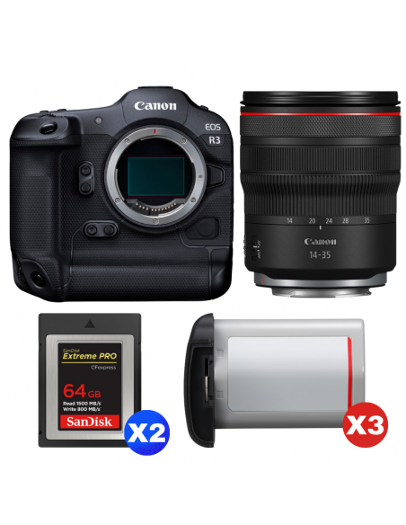 Canon EOS R3 + RF 14-35mm f/4 L IS USM + 2 SanDisk 64GB Extreme PRO CFexpress Type B + 3 Canon LP-E19|MCZ DIRECT