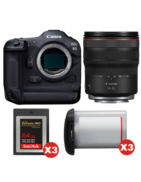 Canon EOS R3 + RF 14-35mm f/4 L IS USM + 3 SanDisk 64GB Extreme PRO CFexpress Type B + 3 Canon LP-E19|MCZ DIRECT