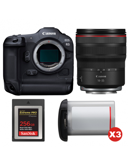 Canon EOS R3 + RF 14-35mm f/4 L IS USM + 1 SanDisk 256GB Extreme PRO CFexpress Type B + 3 Canon LP-E19|MCZ DIRECT