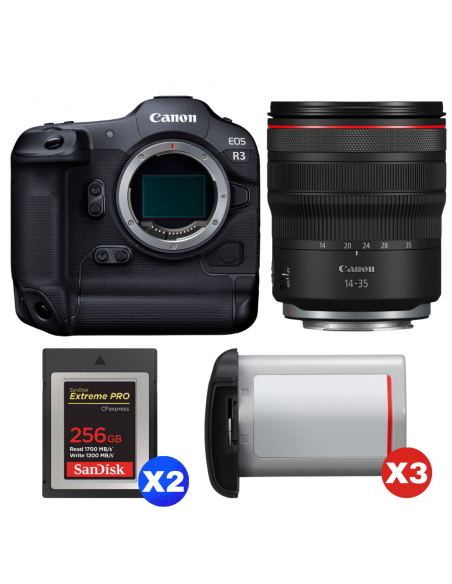 Canon EOS R3 + RF 14-35mm f/4 L IS USM + 2 SanDisk 256GB Extreme PRO CFexpress Type B + 3 Canon LP-E19|MCZ DIRECT