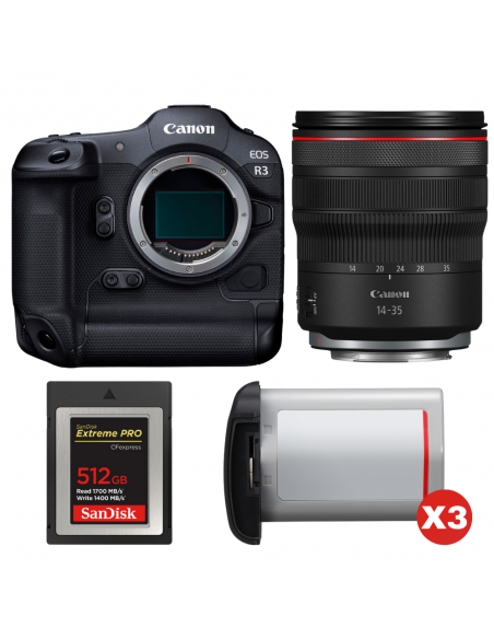 Canon EOS R3 + RF 14-35mm f/4 L IS USM + 1 SanDisk 512GB Extreme PRO CFexpress Type B + 3 Canon LP-E19|MCZ DIRECT