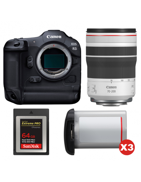 Canon EOS R3 + RF 70-200mm f/4 L IS USM + 1 SanDisk 64GB Extreme PRO CFexpress Type B + 3 Canon LP-E19|MCZ DIRECT