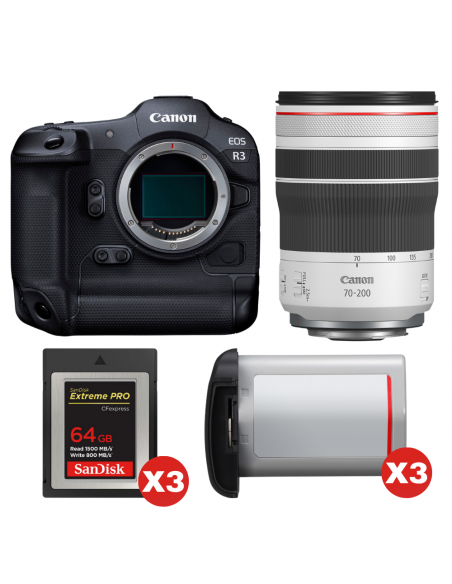 Canon EOS R3 + RF 70-200mm f/4 L IS USM + 3 SanDisk 64GB Extreme PRO CFexpress Type B + 3 Canon LP-E19|MCZ DIRECT