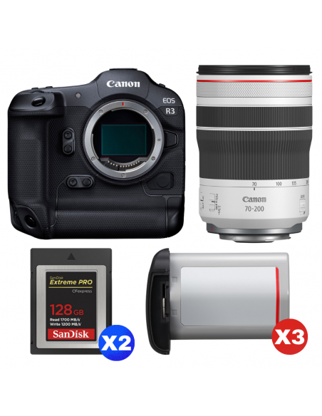 Canon EOS R3 + RF 70-200mm f/4 L IS USM + 2 SanDisk 128GB Extreme PRO CFexpress Type B + 3 Canon LP-E19|MCZ DIRECT