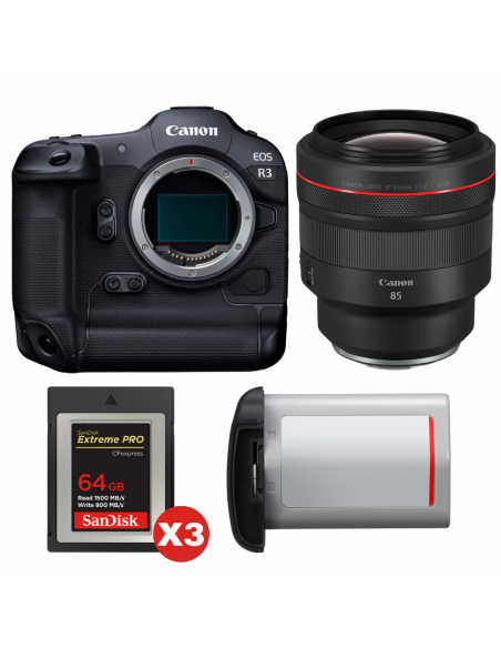 Canon EOS R3 + RF 85mm f/1.2 L USM + 3 SanDisk 64GB Extreme PRO CFexpress Type B + Canon LP-E19|MCZ DIRECT