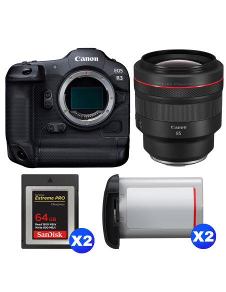 Canon EOS R3 + RF 85mm f/1.2 L USM + 2 SanDisk 64GB Extreme PRO CFexpress Type B + 2 Canon LP-E19|MCZ DIRECT