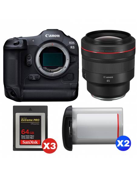 Canon EOS R3 + RF 85mm f/1.2 L USM + 3 SanDisk 64GB Extreme PRO CFexpress Type B + 2 Canon LP-E19|MCZ DIRECT