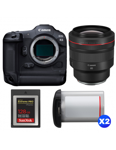 Canon EOS R3 + RF 85mm f/1.2 L USM + 1 SanDisk 128GB Extreme PRO CFexpress Type B + 2 Canon LP-E19 Canon APPAREIL PHOTO HYBRIDE 6 096,00 € MCZ DIRECT