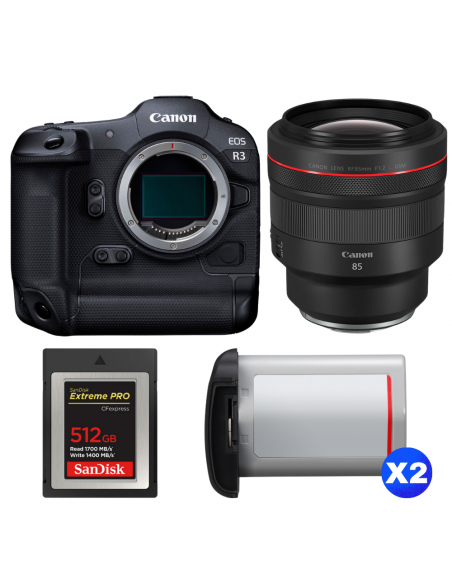 Canon EOS R3 + RF 85mm f/1.2 L USM + 1 SanDisk 512GB Extreme PRO CFexpress Type B + 2 Canon LP-E19|MCZ DIRECT