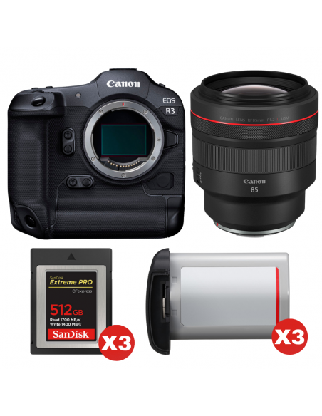 Canon EOS R3 + RF 85mm f/1.2 L USM + 3 SanDisk 512GB Extreme PRO CFexpress Type B + 3 Canon LP-E19|MCZ DIRECT