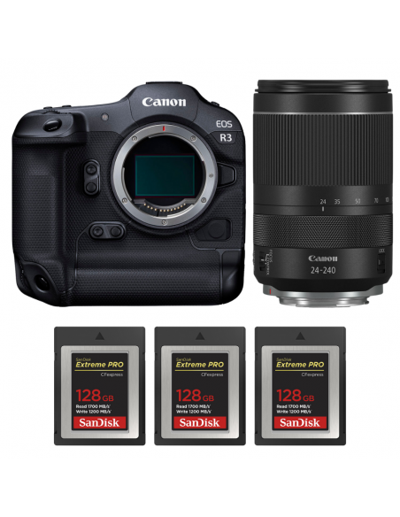 Canon EOS R3 + RF 24-240mm f/4-6.3 IS USM + 3 SanDisk 128GB Extreme PRO CFexpress Type B|MCZ DIRECT