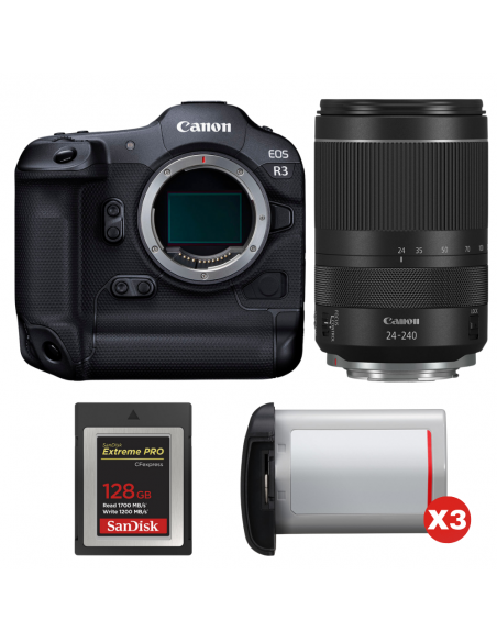 Canon EOS R3 + RF 24-240mm f/4-6.3 IS USM + 1 SanDisk 128GB Extreme PRO CFexpress Type B + 3 Canon LP-E19|MCZ DIRECT