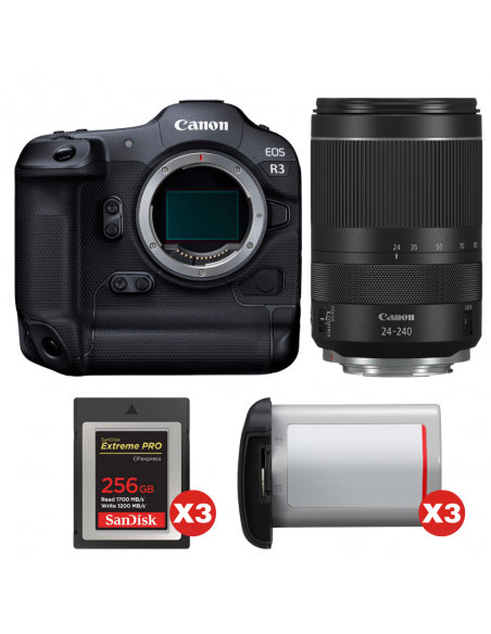 Canon EOS R3 + RF 24-240mm f/4-6.3 IS USM + 3 SanDisk 256GB Extreme PRO CFexpress Type B + 3 Canon LP-E19|MCZ DIRECT