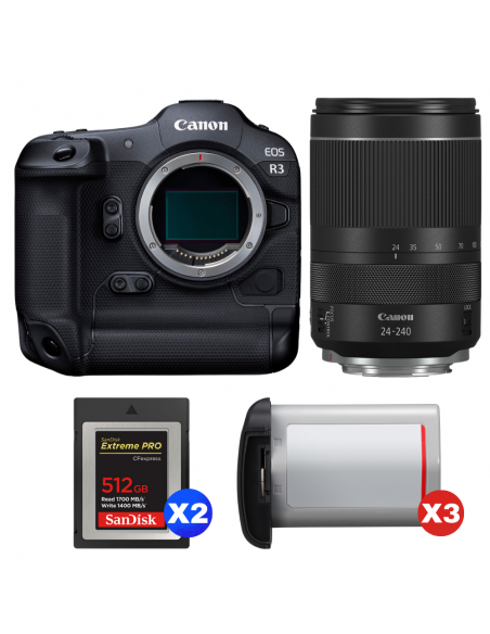 Canon EOS R3 + RF 24-240mm f/4-6.3 IS USM + 2 SanDisk 512GB Extreme PRO CFexpress Type B + 3 Canon LP-E19|MCZ DIRECT