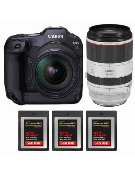 Canon EOS R3 + RF 24-70mm f/2.8 L IS USM + RF 70-200mm f/2.8 L IS USM + 3 SanDisk 512GB Extreme PRO CFexpress Type B|MCZ DIRECT