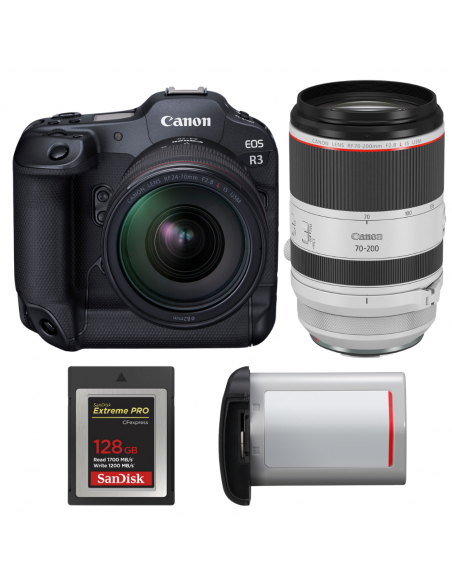 Canon EOS R3 + RF 24-70mm f/2.8 L IS USM + RF 70-200mm f/2.8 L IS USM + 1 SanDisk 128GB Extreme PRO CFexpress Type B + Canon LP-|MCZ DIRECT