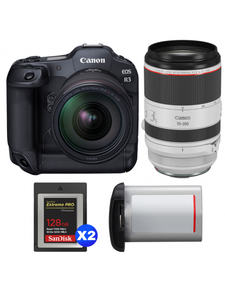 Canon EOS R3 + RF 24-70mm f/2.8 L IS USM + RF 70-200mm f/2.8 L IS USM + 2 SanDisk 128GB Extreme PRO CFexpress Type B + Canon LP-|MCZ DIRECT