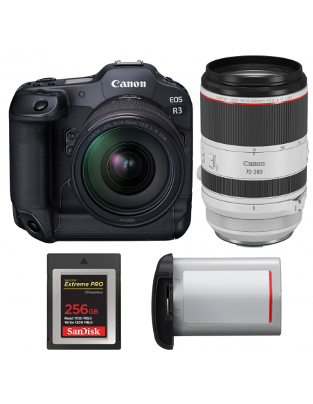 Canon EOS R3 + RF 24-70mm f/2.8 L IS USM + RF 70-200mm f/2.8 L IS USM + 1 SanDisk 256GB Extreme PRO CFexpress Type B + Canon LP-|MCZ DIRECT