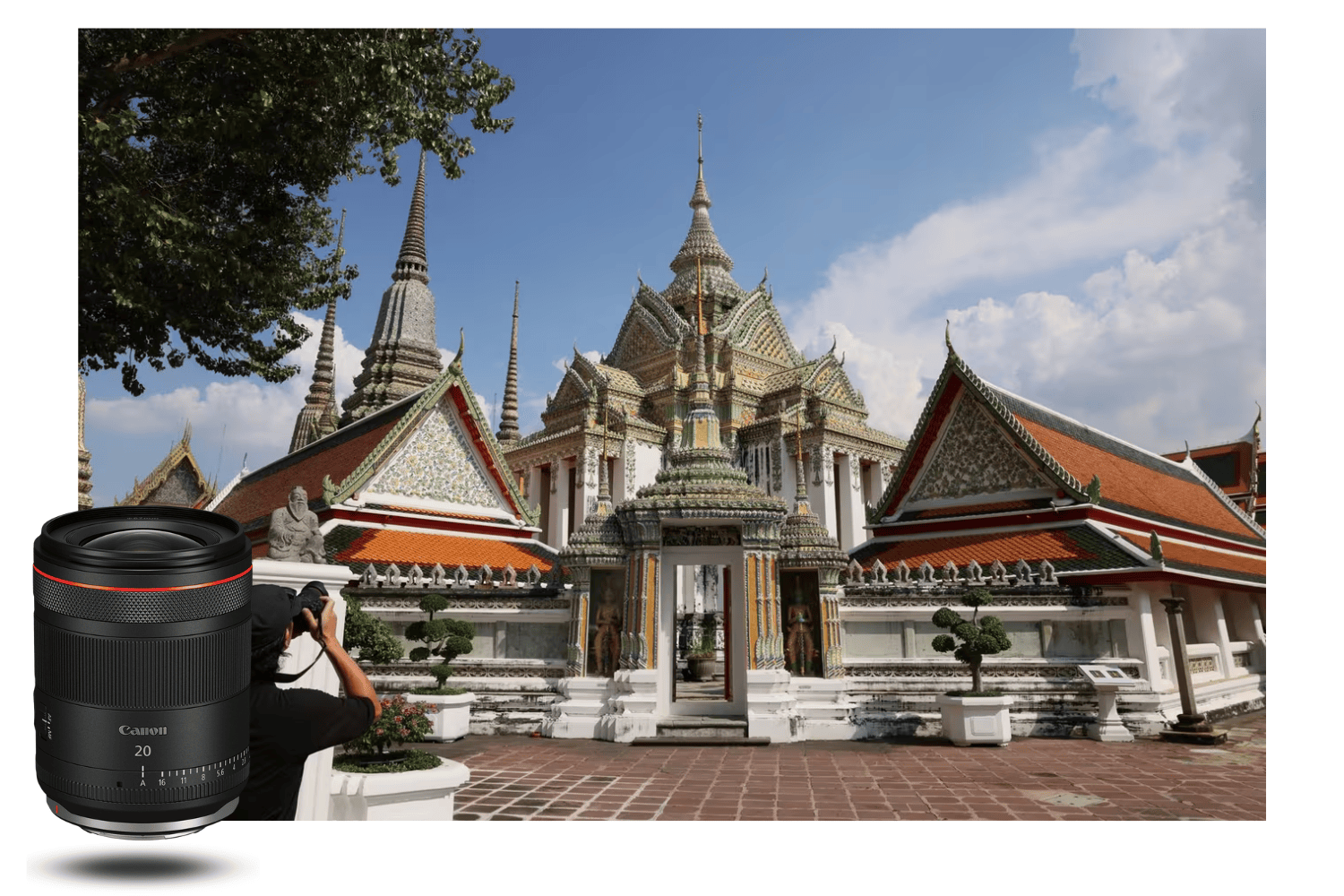 Fotografía de un templo asiático realizada con el Canon RF 20mm f/1.4 L VCM, mostrando la nitidez de un ultra gran angular y la fidelidad de los detalles arquitectónicos.