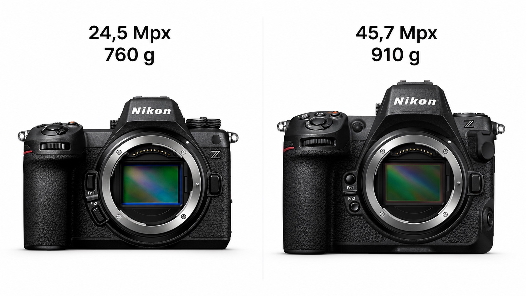 Comparaison Nikon Z6 III 24,5 Mpx et 760 g contre Nikon Z8 45,7 Mpx et 910 g