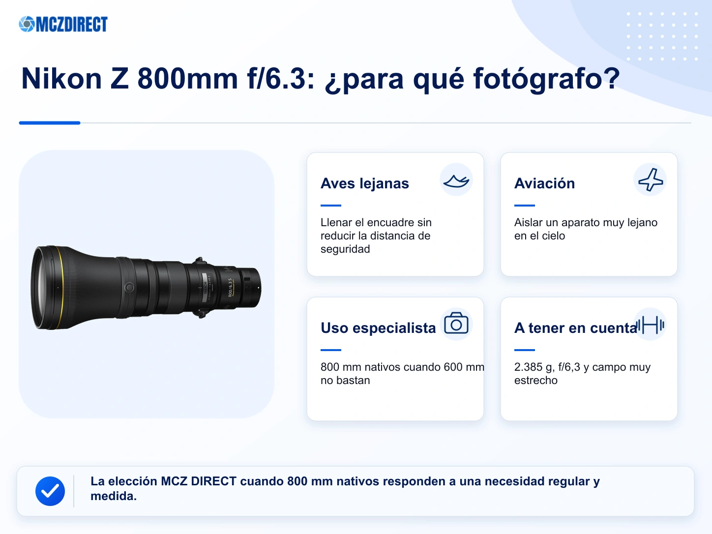 Usos recomendados, ventajas y límite principal del NIKKOR Z 800mm f/6.3 VR S