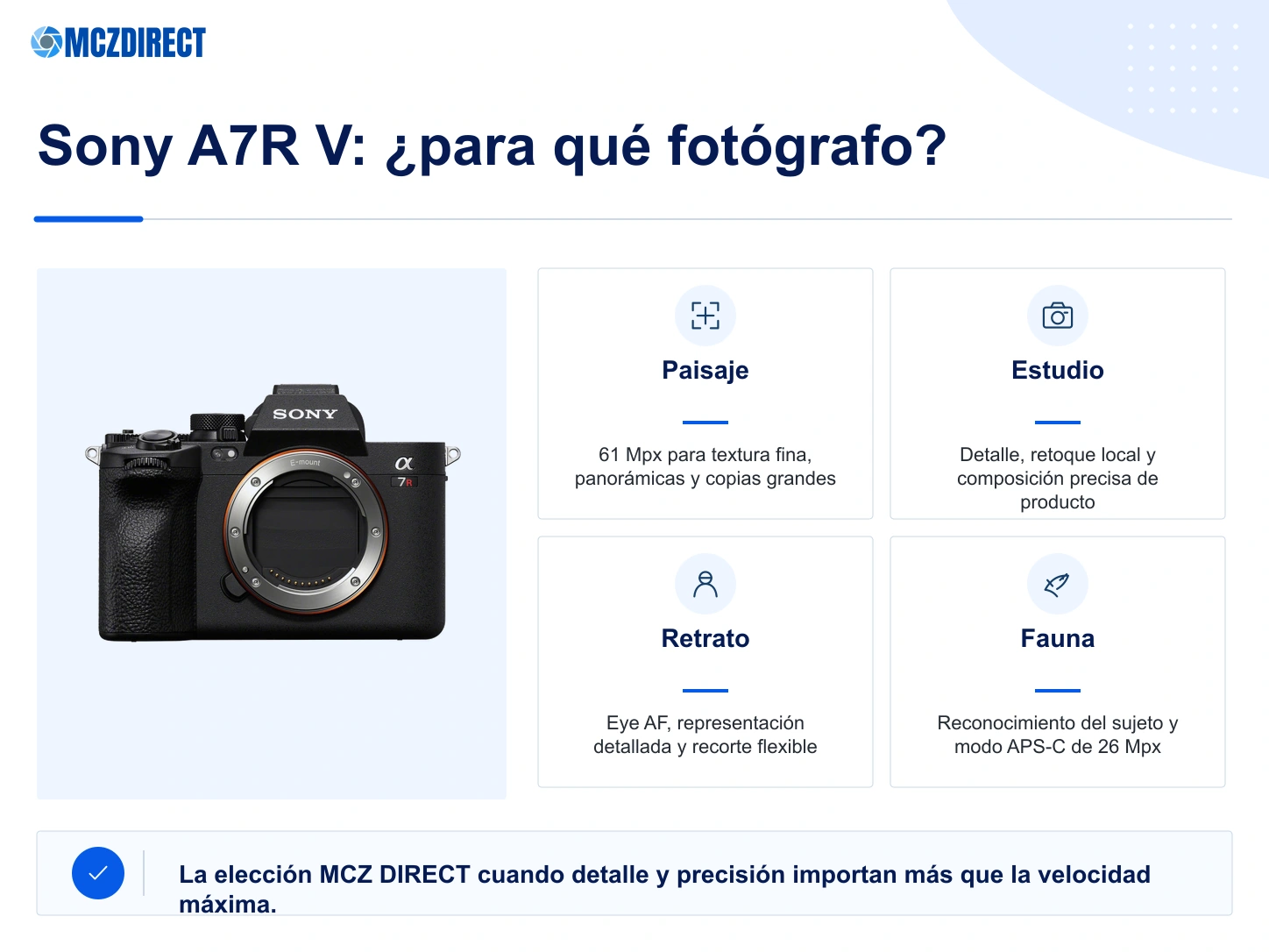 Sony A7R V para fotografía de paisaje, estudio, arquitectura, retrato y fauna