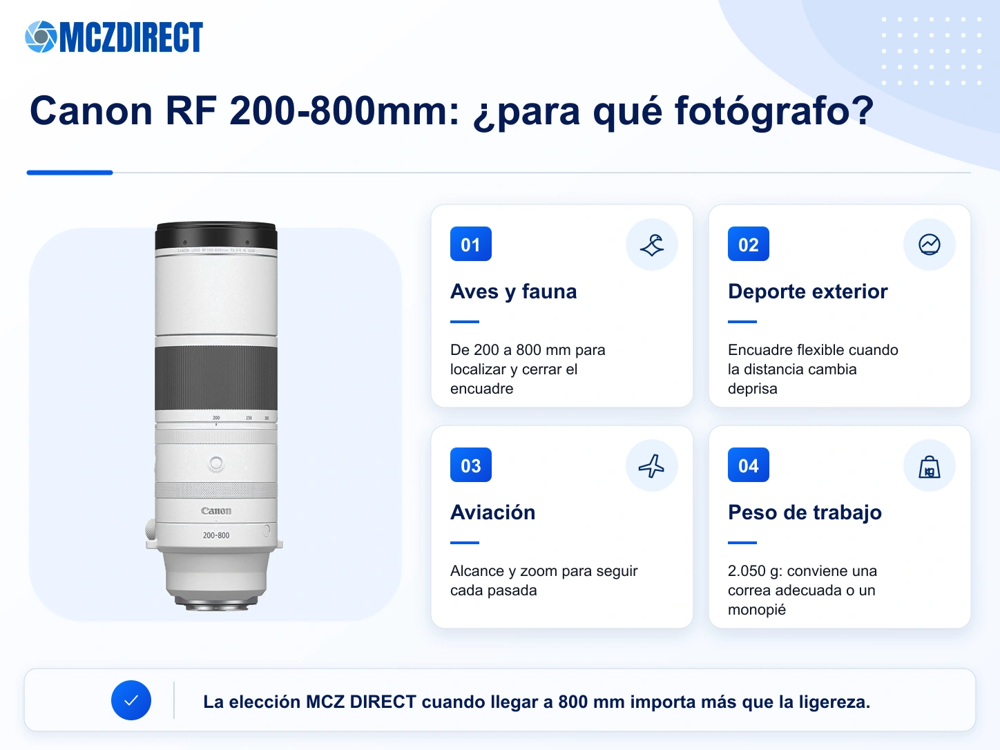 Usos recomendados del Canon RF 200-800mm para aves, fauna, aviación y deporte exterior