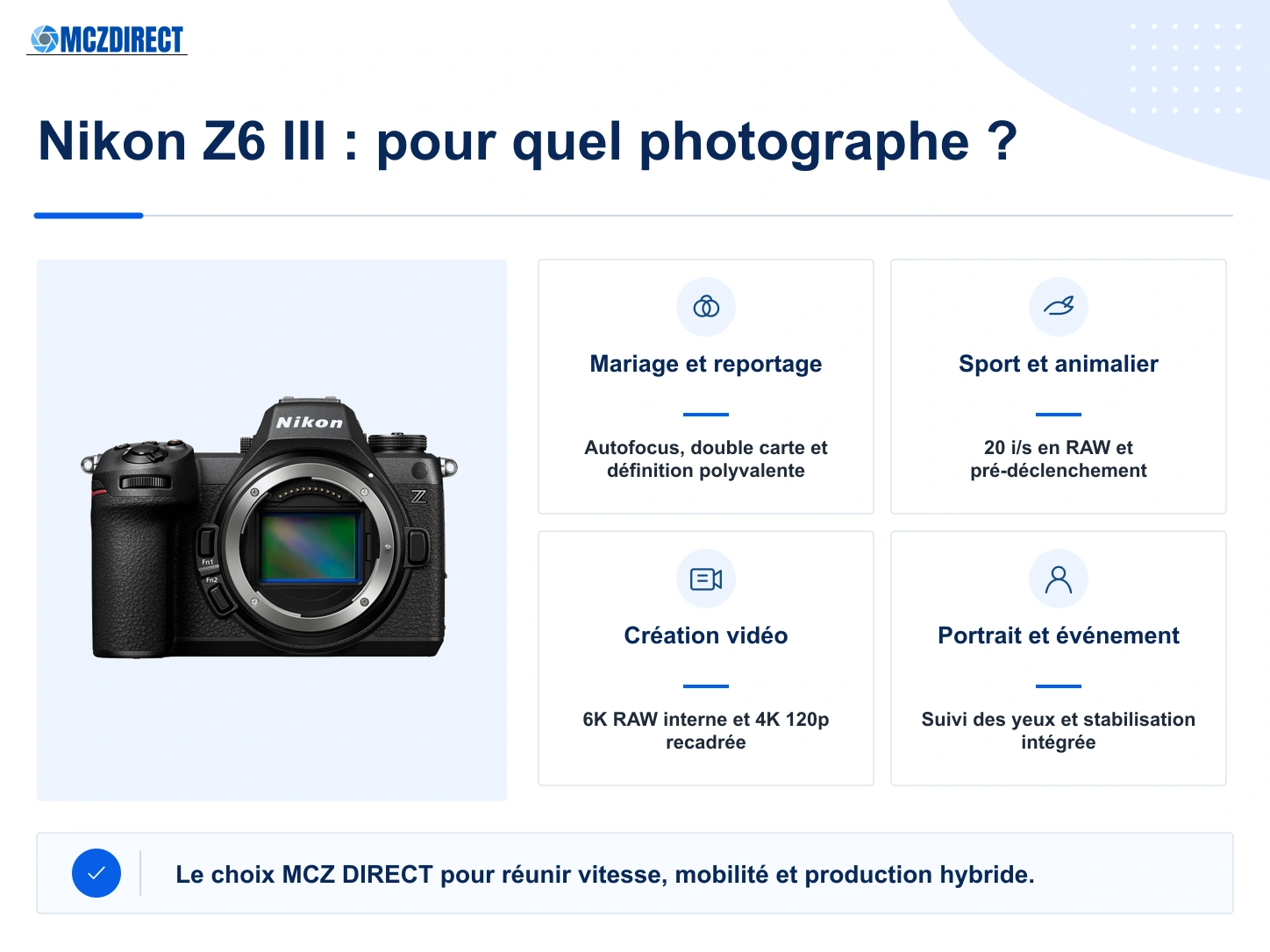 Nikon Z6 III boîtier nu pour le mariage, le reportage, le sport, la photographie animalière et la création vidéo