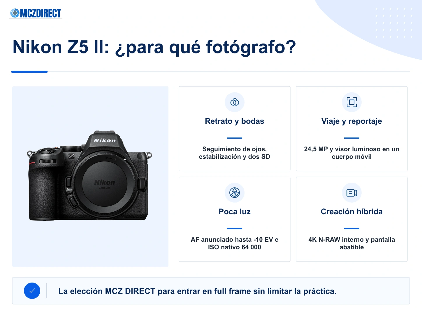 Nikon Z5 II solo cuerpo para retrato, viaje, reportaje, fotografía con poca luz y vídeo híbrido